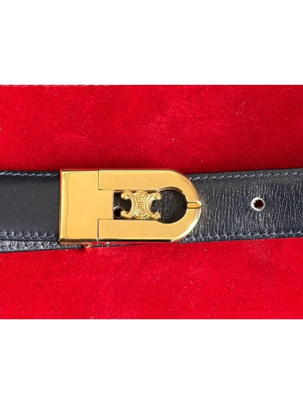 Vintage CELINE Men's Black Leather Belt w Logo 80cm